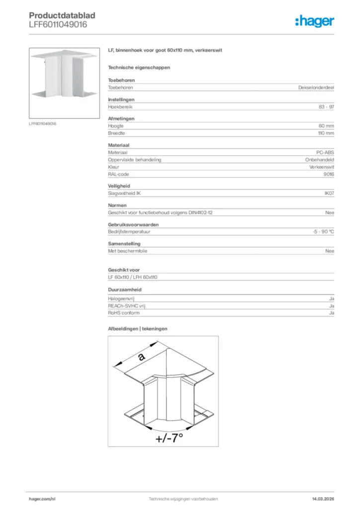 Afbeelding Hager Productdatablad LFF6011049016 | Hager Nederland