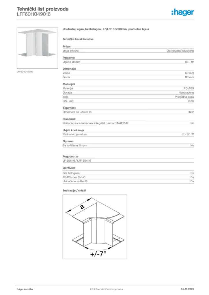 Slika Hager Tehnički list proizvoda LFF6011049016  | Hager