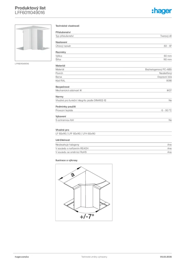 Obrázek Hager Product data sheet LFF6011049016 | Hager