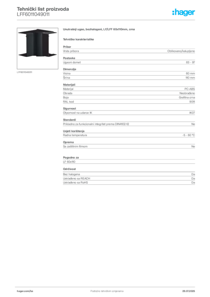 Slika Hager Product data sheet LFF6011049011  | Hager
