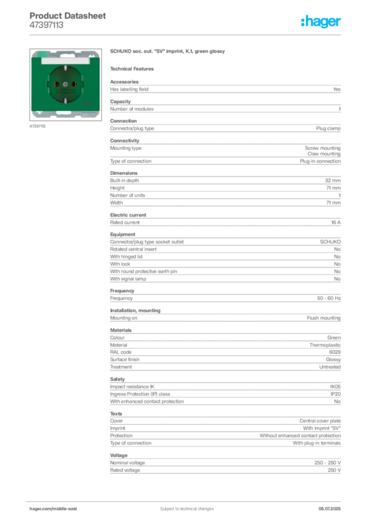 Image Hager Product data sheet 47397113  | Hager