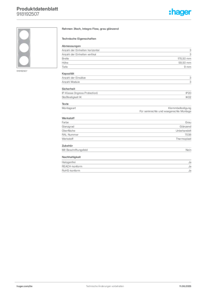Bild Berker Produktdatenblatt 918192507 | Hager Deutschland