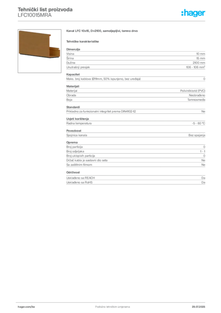 Slika Hager Product data sheet LFC10015MRA  | Hager