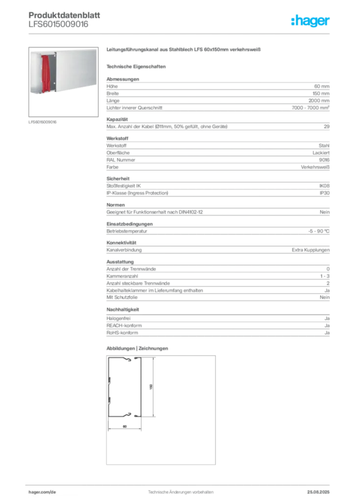 Bild Hager Produktdatenblatt LFS6015009016 | Hager Deutschland
