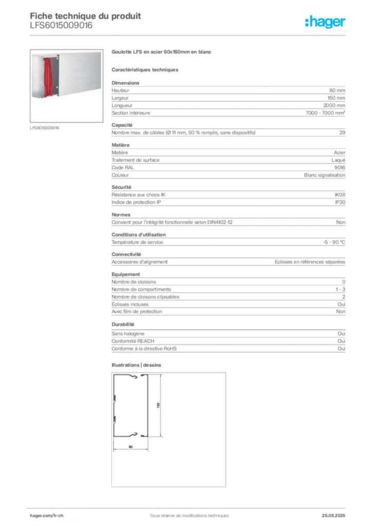 Image Hager Fiche technique du produit LFS6015009016 | Hager Suisse