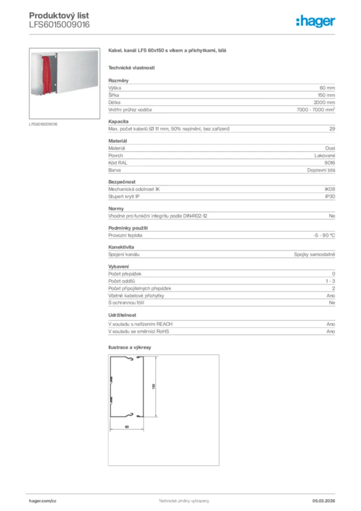 Obrázek Hager Product data sheet LFS6015009016 | Hager