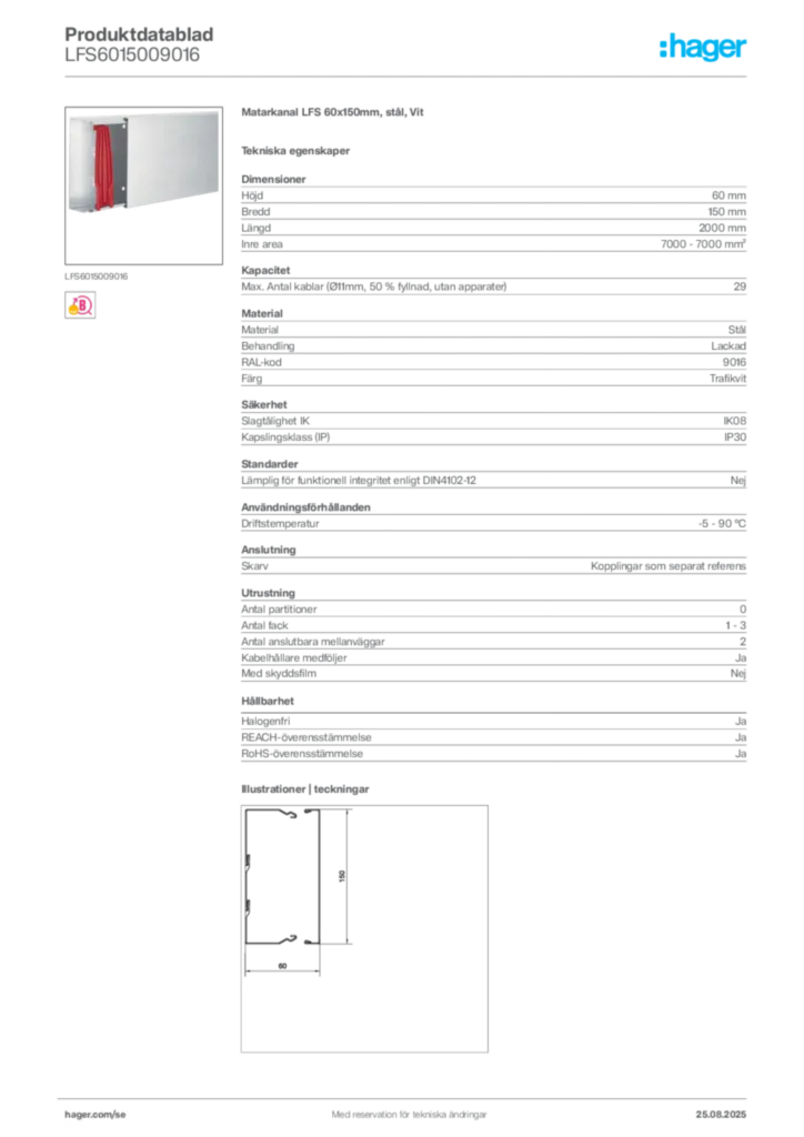 Bild Hager Produktdatablad LFS6015009016 | Hager Sverige
