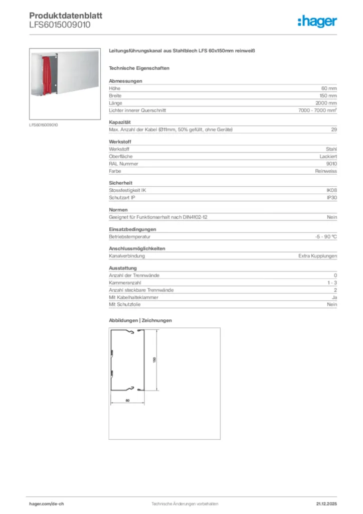 Bild Hager Produktdatenblatt LFS6015009010 | Hager Schweiz