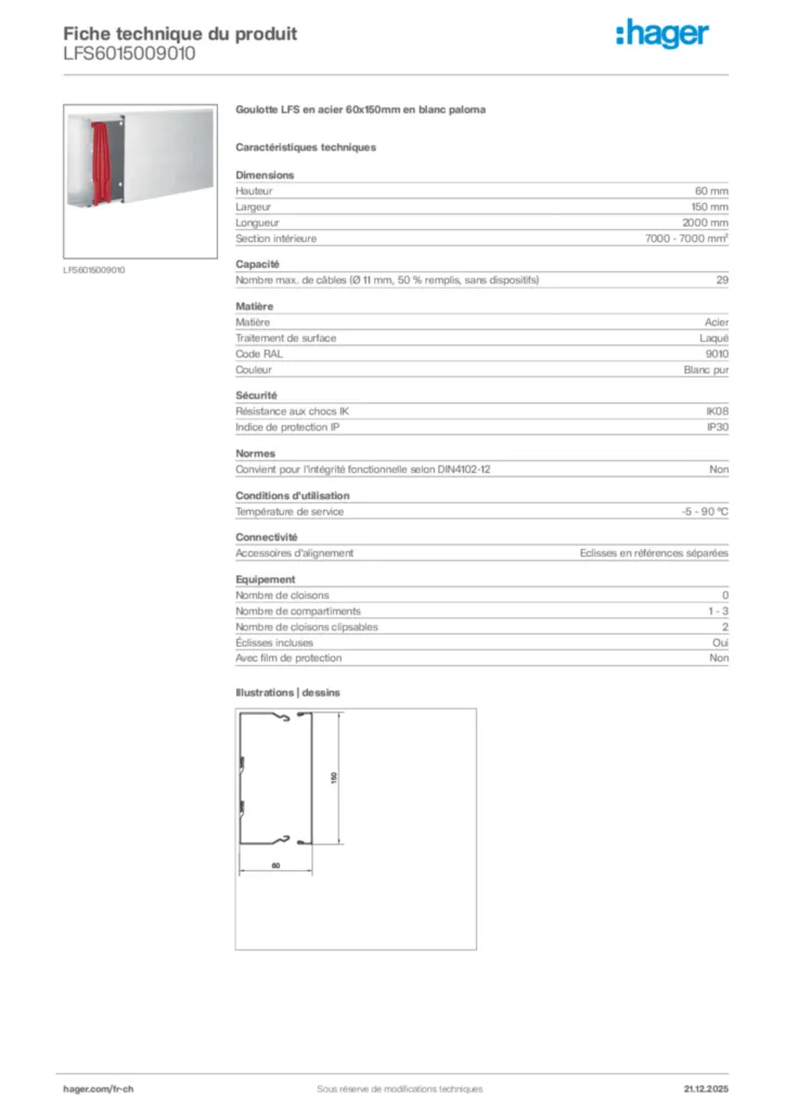 Image Hager Fiche technique du produit LFS6015009010 | Hager Suisse