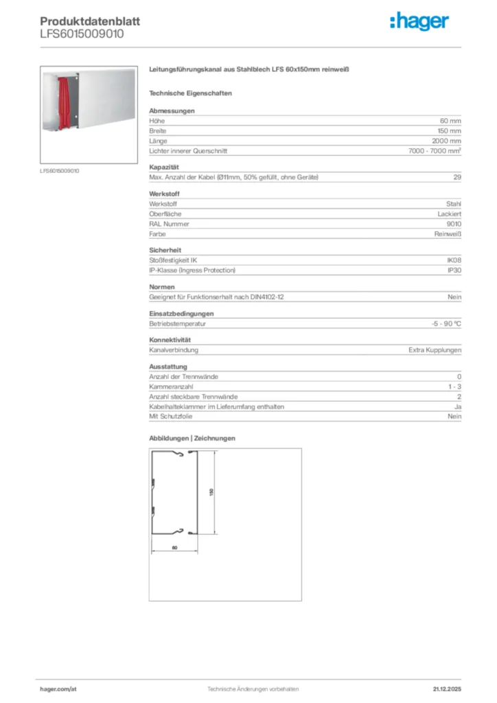 Bild Hager Produktdatenblatt LFS6015009010 | Hager Deutschland