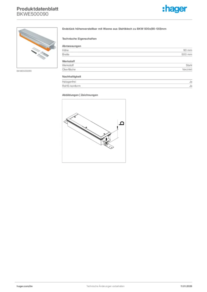 Bild Hager Produktdatenblatt BKWE500090 | Hager Deutschland