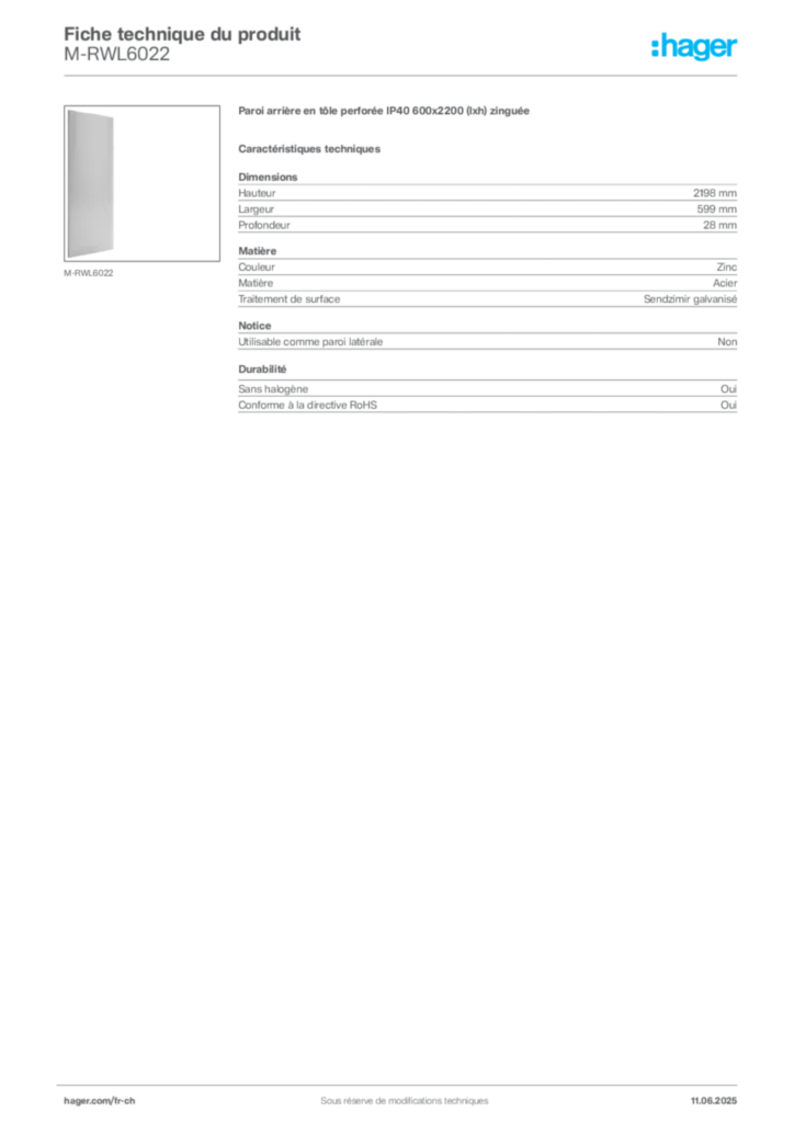 Image Hager Fiche technique du produit M-RWL6022 | Hager Suisse