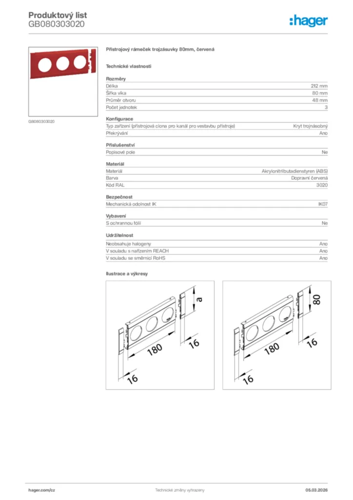 Obrázek Hager Product data sheet GB080303020 | Hager