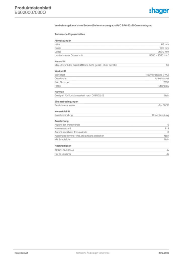Bild Hager Produktdatenblatt B6020007030O | Hager Deutschland