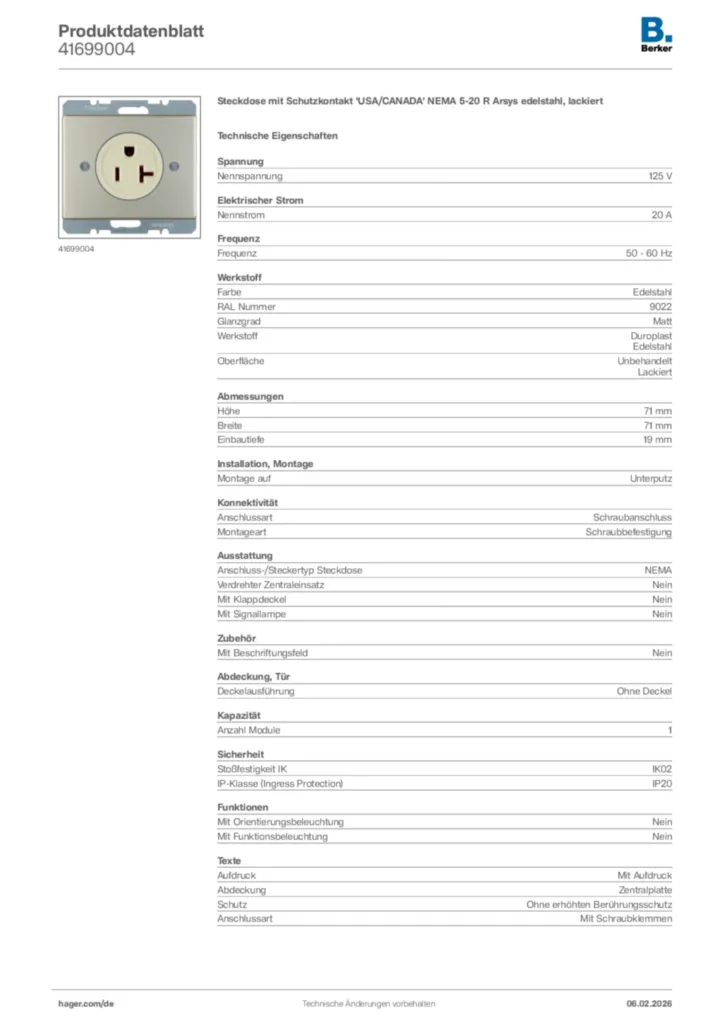 Bild Berker Produktdatenblatt 41699004 | Hager Deutschland
