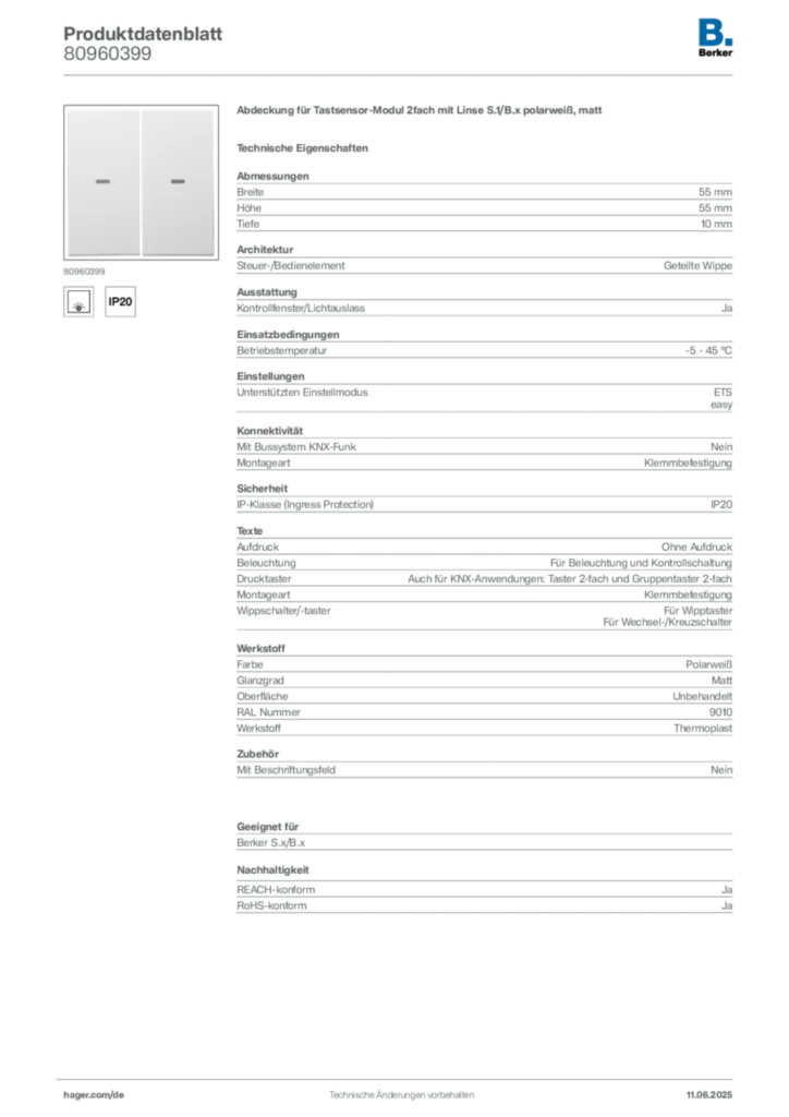 Berker Produktdatenblatt 80960399