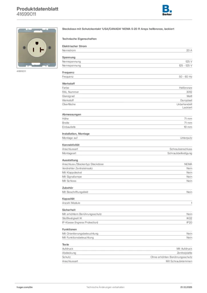 Bild Berker Produktdatenblatt 41699011 | Hager Deutschland
