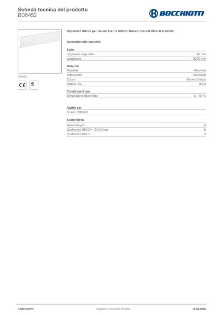 Immagine Bocchiotti Scheda tecnica del prodotto B06452 | Hager Italia