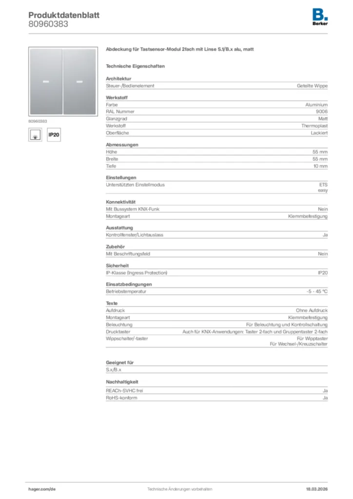 Bild Berker Produktdatenblatt 80960383 | Hager Deutschland