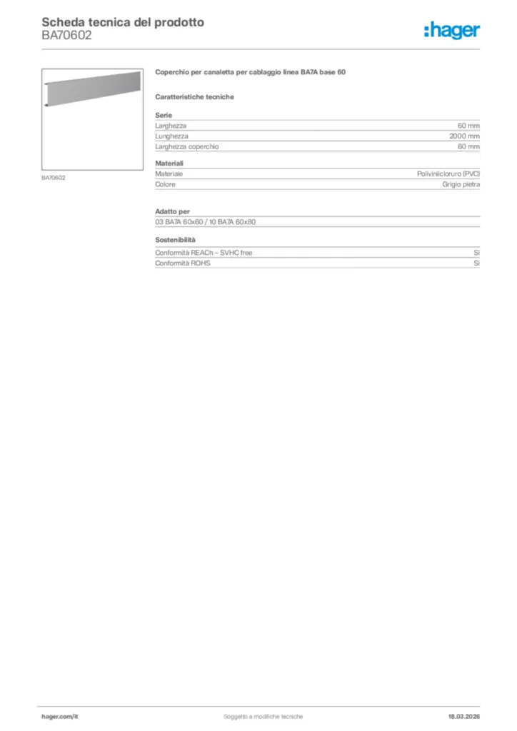 Immagine Hager Scheda tecnica del prodotto BA70602 | Hager Italia