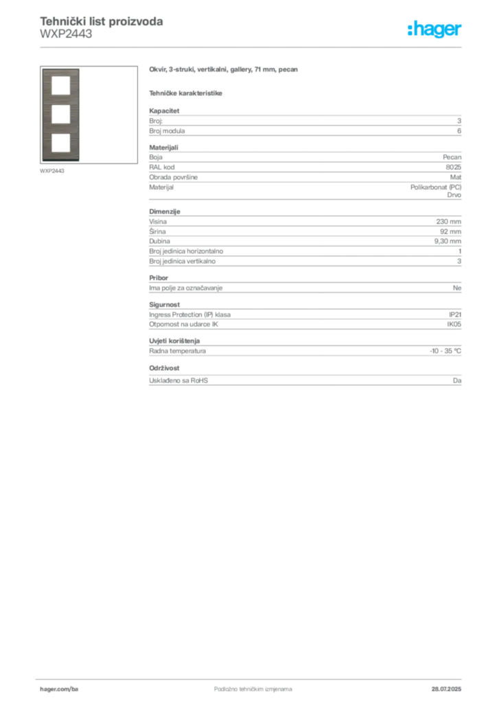 Slika Hager Product data sheet WXP2443  | Hager