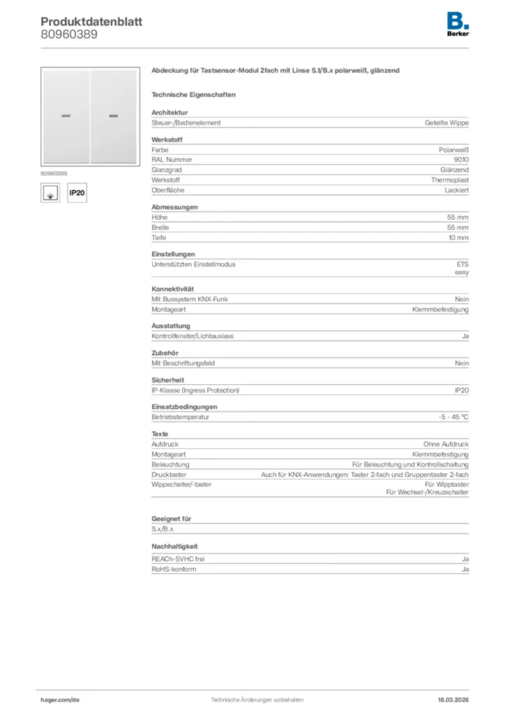 Bild Berker Produktdatenblatt 80960389 | Hager Deutschland