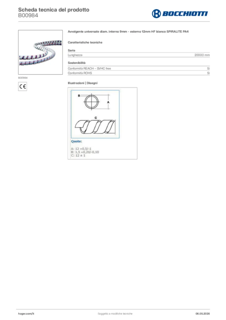 Immagine Bocchiotti Scheda tecnica del prodotto B00984 | Hager Italia