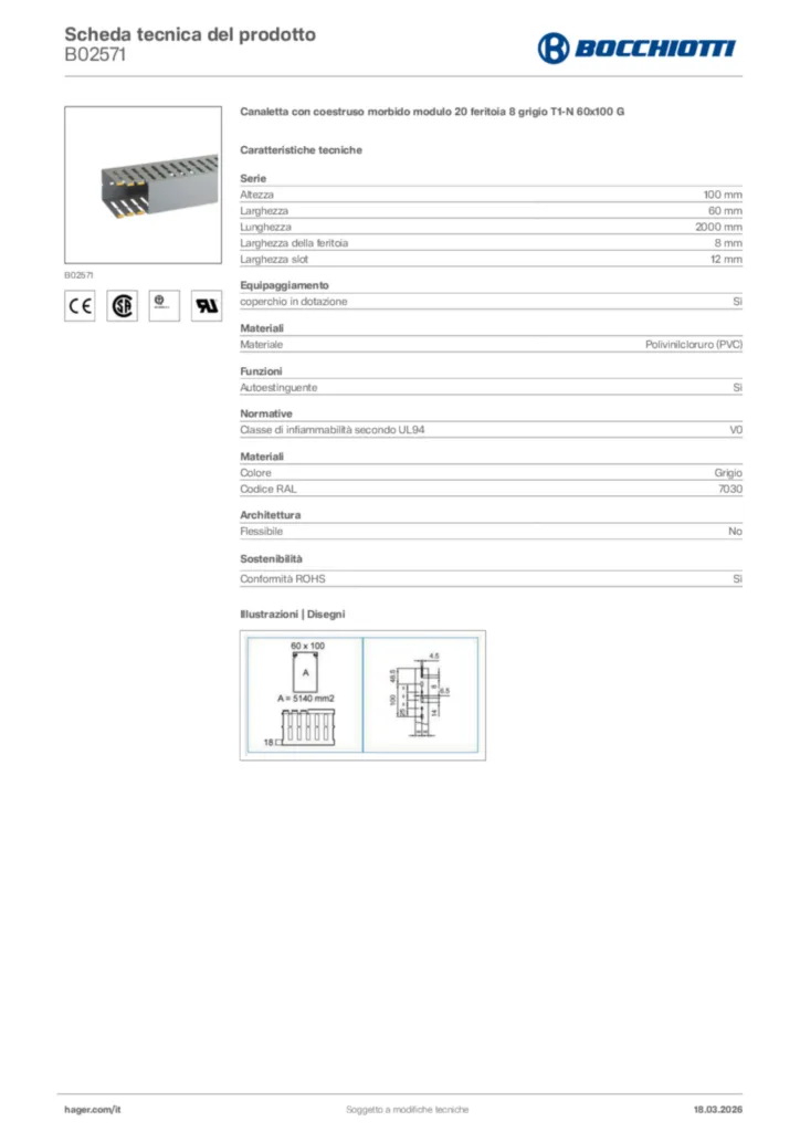 Immagine Bocchiotti Scheda tecnica del prodotto B02571 | Hager Italia