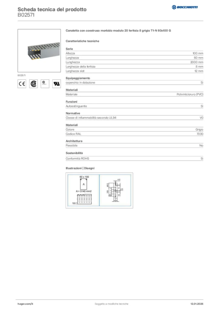 Immagine Bocchiotti Scheda tecnica del prodotto B02571 | Hager Italia