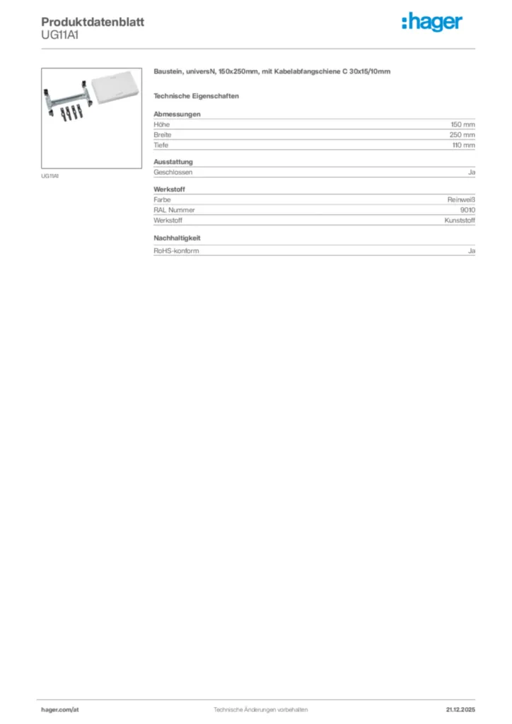 Bild Hager Produktdatenblatt UG11A1 | Hager Deutschland