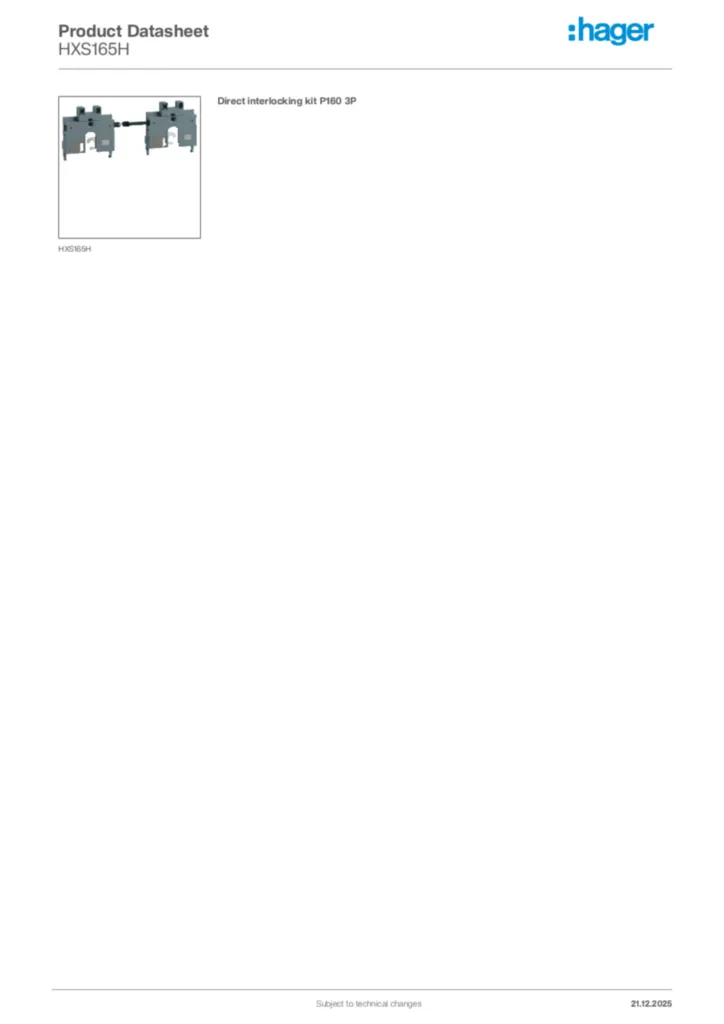 Image Hager Product data sheet HXS165H  | Hager Africa