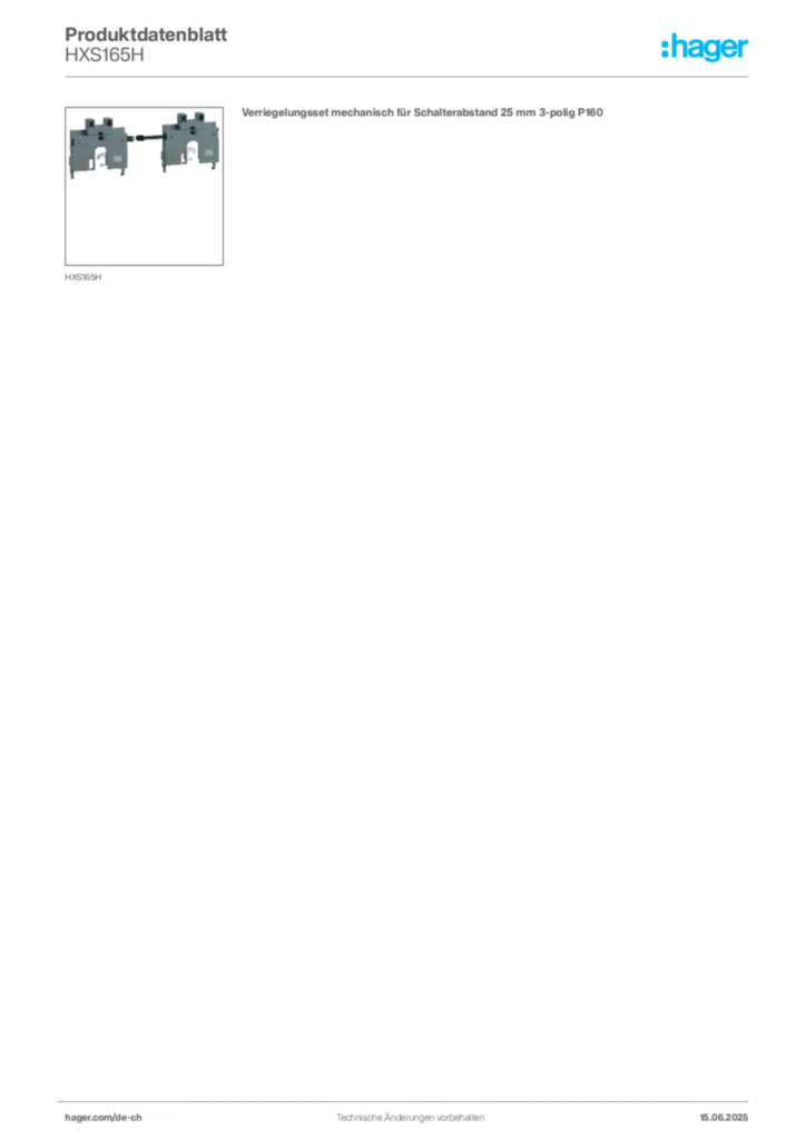 Bild Hager Produktdatenblatt HXS165H | Hager Schweiz