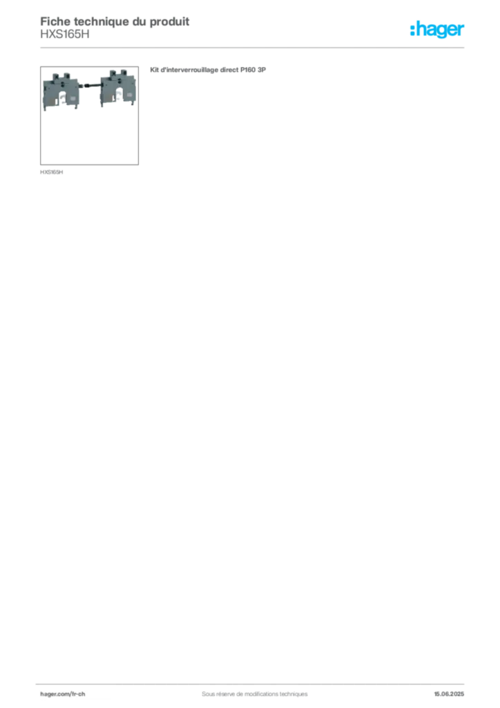 Image Hager Fiche technique du produit HXS165H | Hager Suisse