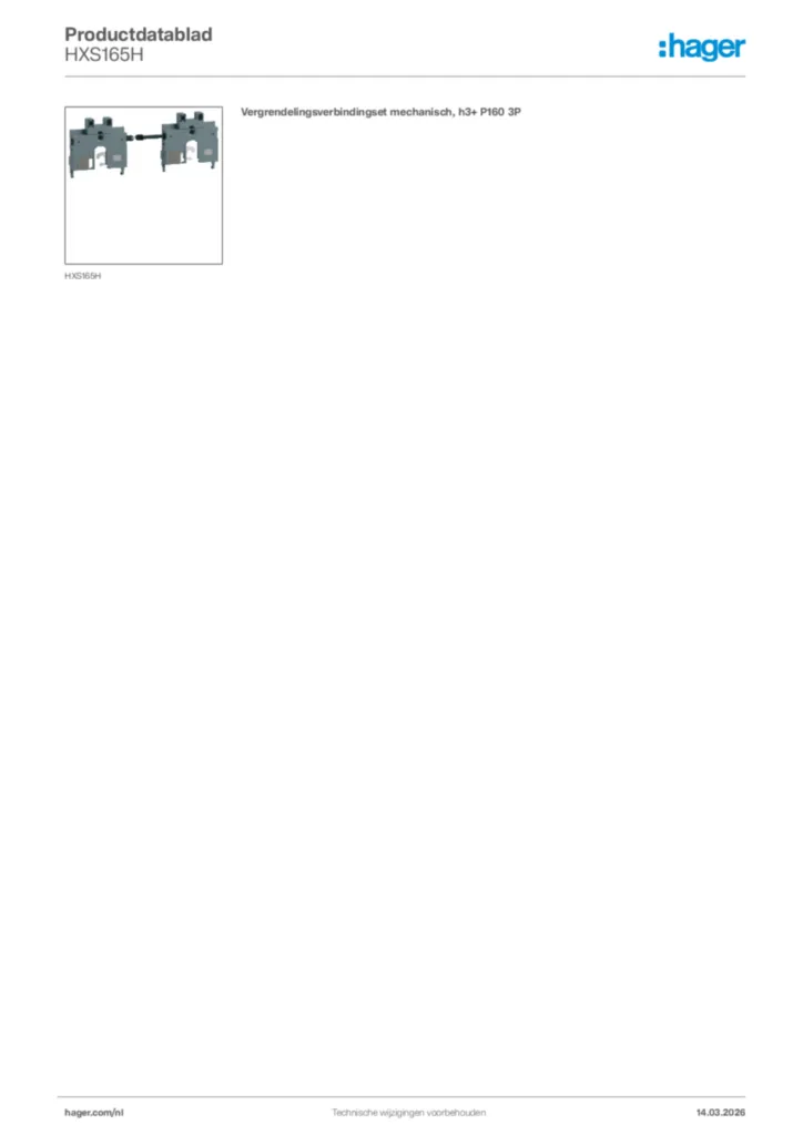 Afbeelding Hager Productdatablad HXS165H | Hager Nederland
