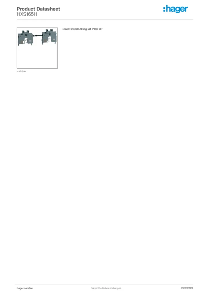 Image Hager Product data sheet HXS165H  | Hager Australia