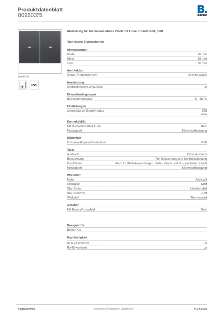 Bild Berker Produktdatenblatt 80960375 | Hager Deutschland