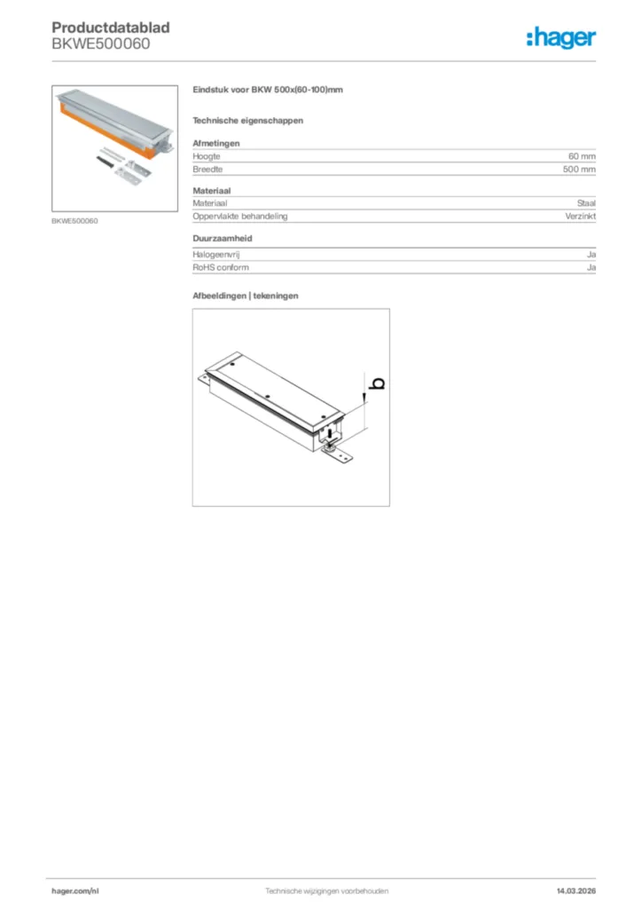Afbeelding Hager Productdatablad BKWE500060 | Hager Nederland