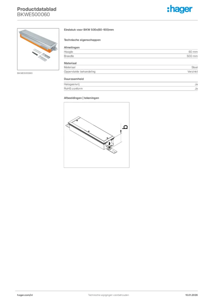 Afbeelding Hager Productdatablad BKWE500060 | Hager Nederland