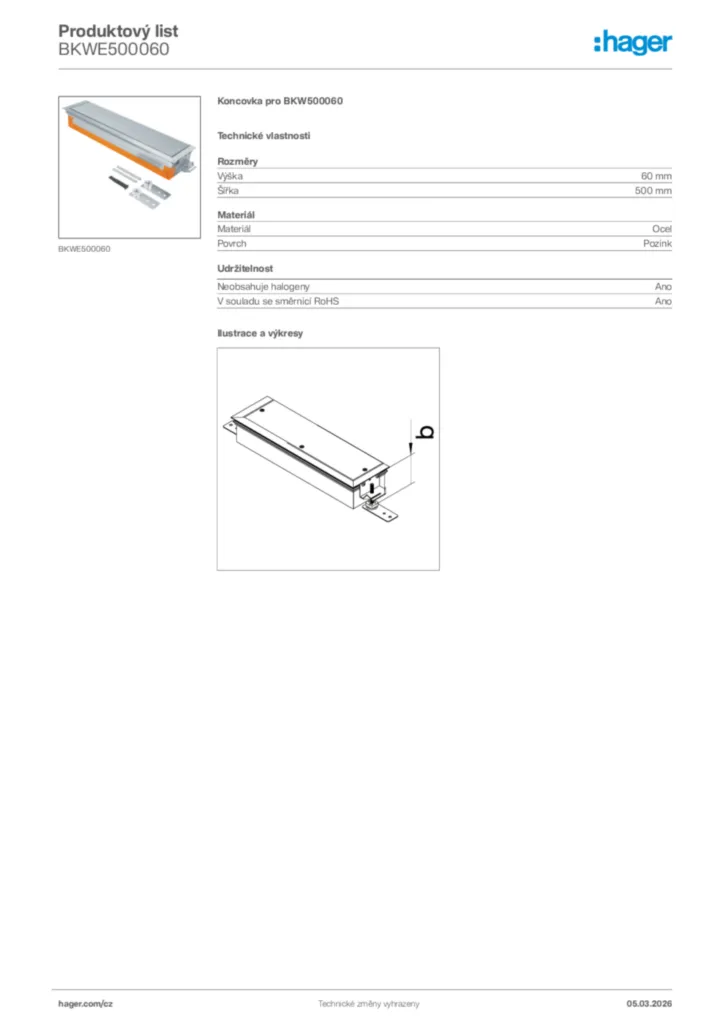 Obrázek Hager Product data sheet BKWE500060 | Hager