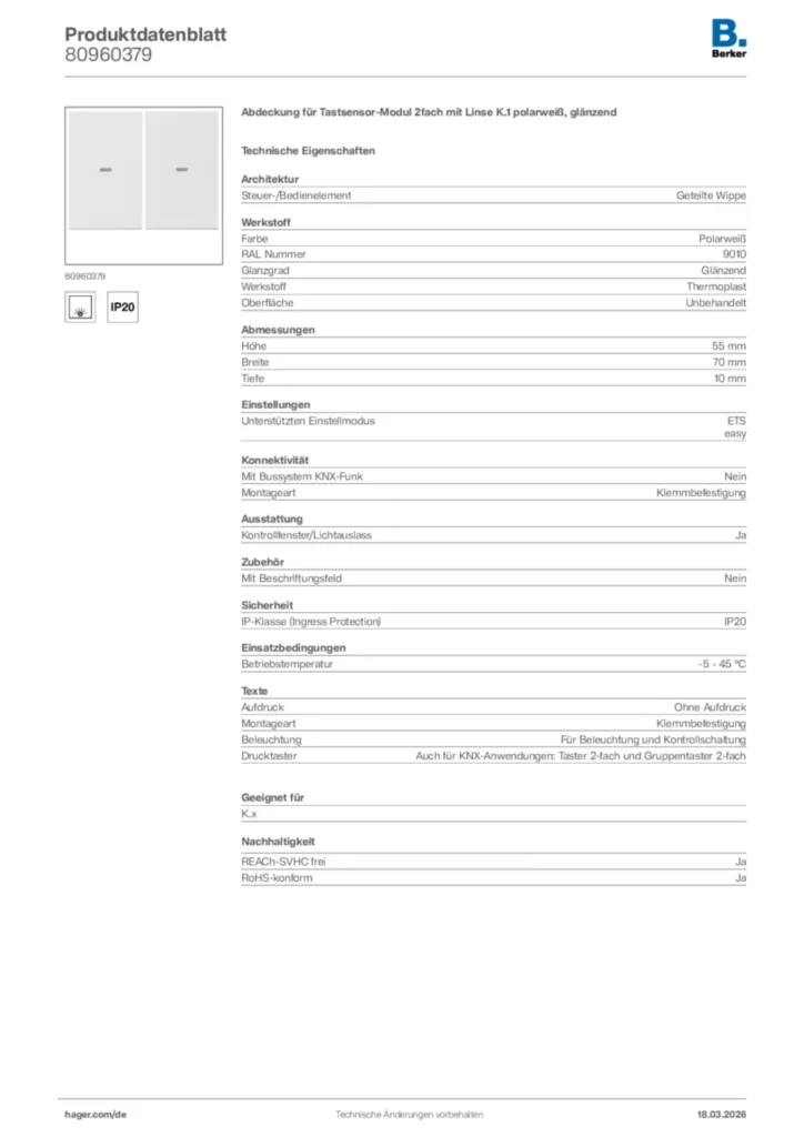 Bild Berker Produktdatenblatt 80960379 | Hager Deutschland