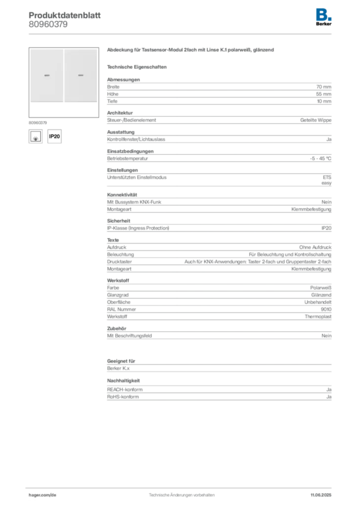 Bild Berker Produktdatenblatt 80960379 | Hager Deutschland