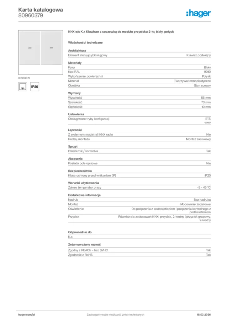 Zdjęcie Hager Karta katalogowa 80960379 | Hager Polska