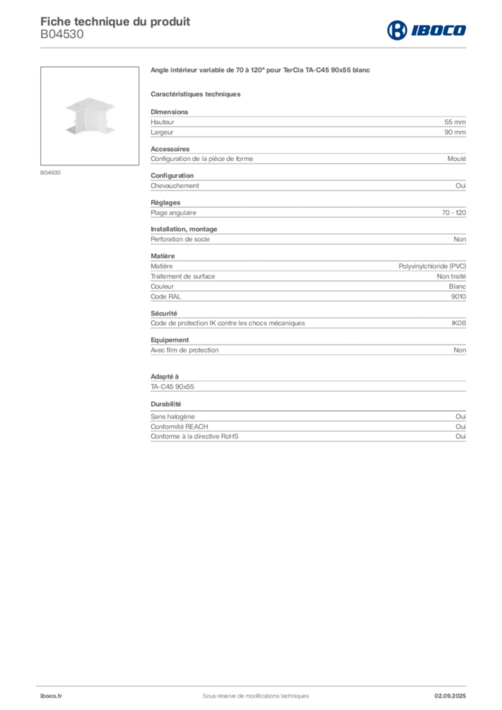 Image Iboco Fiche technique du produit B04530 | Hager France