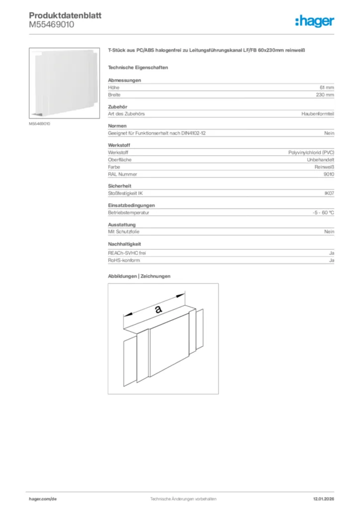 Bild Hager Produktdatenblatt M55469010 | Hager Deutschland