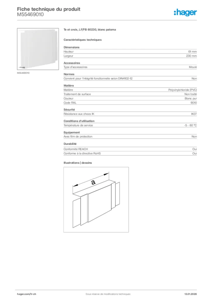 Image Hager Fiche technique du produit M55469010 | Hager Suisse