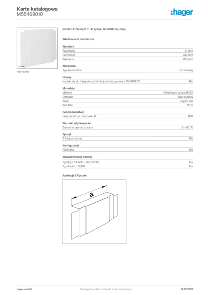 Zdjęcie Hager Karta katalogowa M55469010 | Hager Polska
