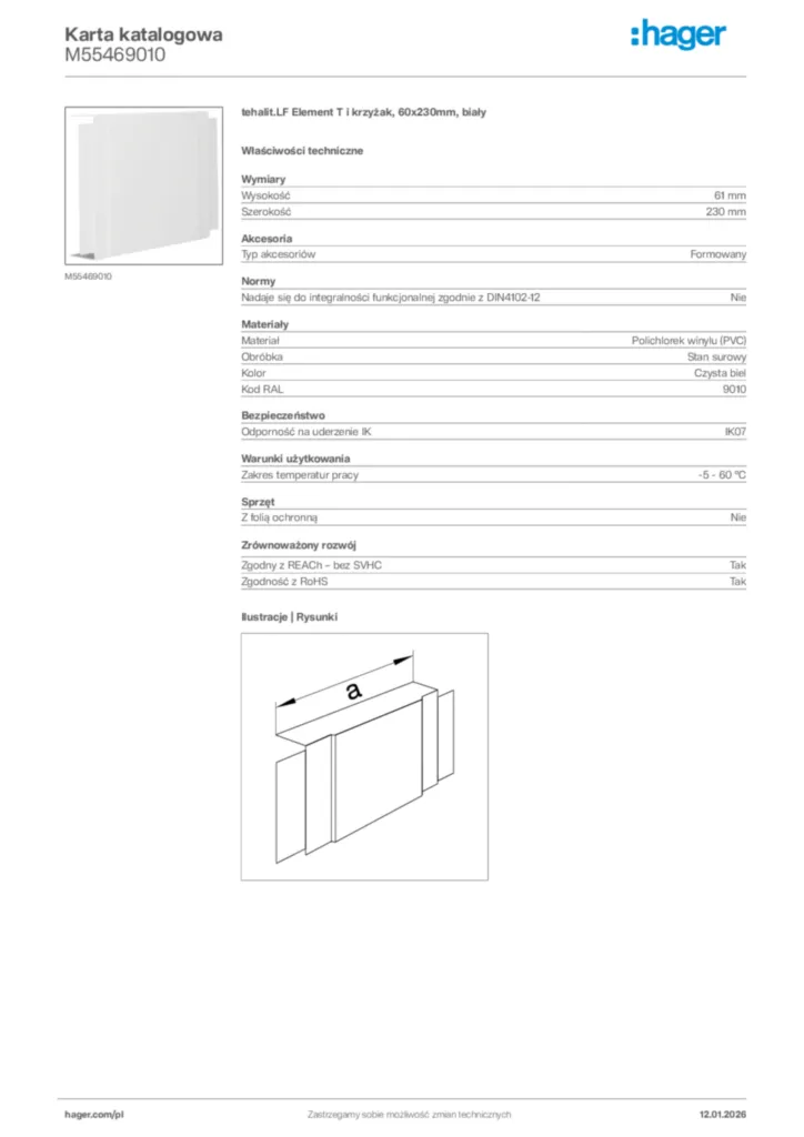 Zdjęcie Hager Karta katalogowa M55469010 | Hager Polska