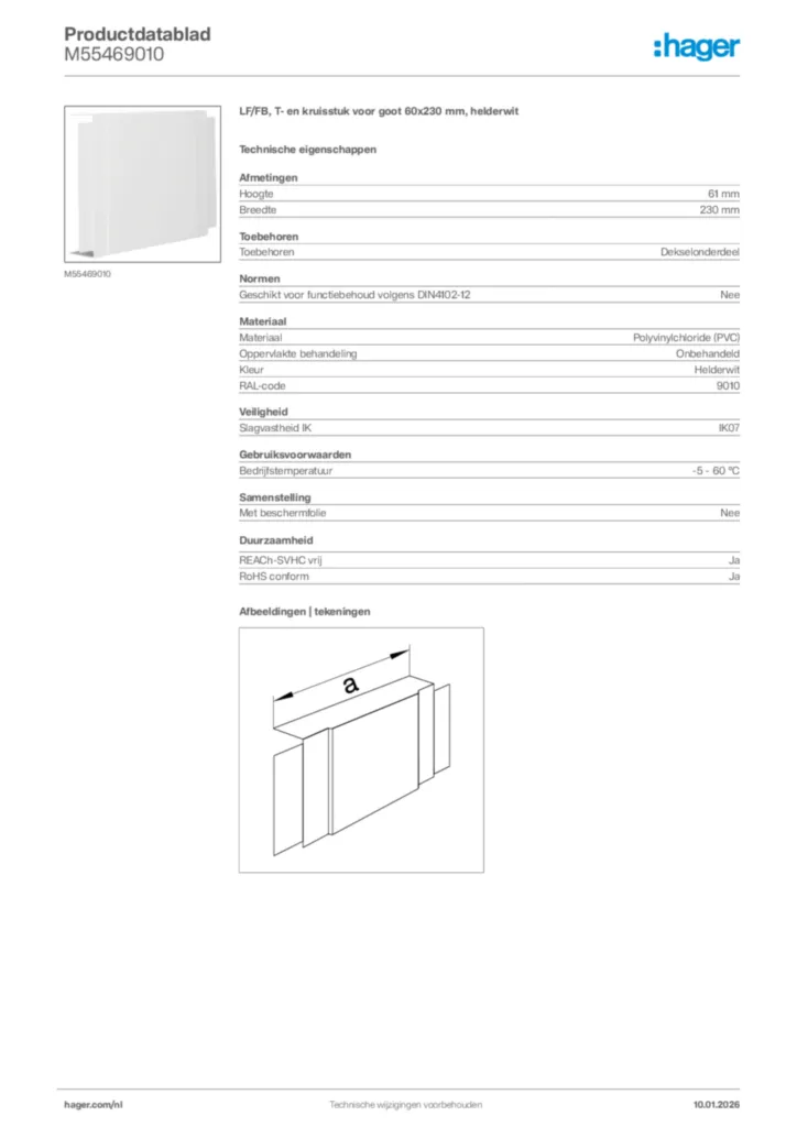 Afbeelding Hager Productdatablad M55469010 | Hager Nederland