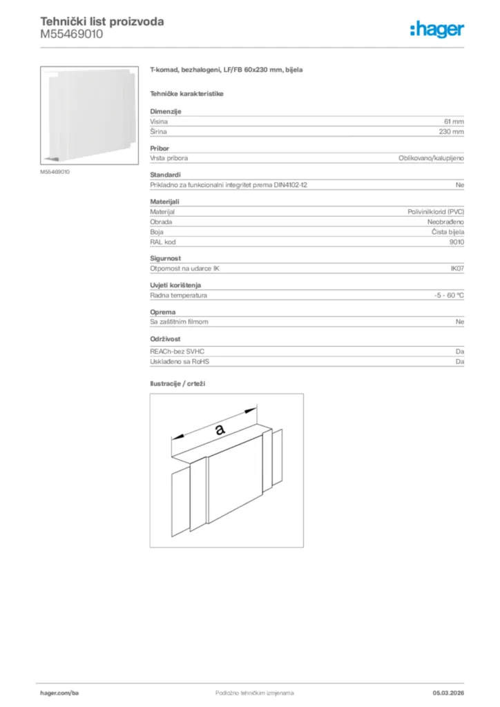 Slika Hager Tehnički list proizvoda M55469010  | Hager