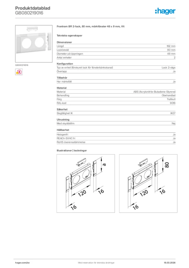 Bild Hager Produktdatablad GB080219016 | Hager Sverige